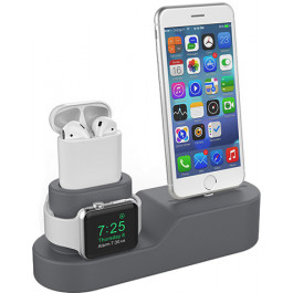 AHASTYLE Silicone Stand 3 in 1 for Apple Watch, AirPods and iPhone - Gray (AHA-01280-GRY)