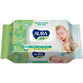 Aura Дитячі вологі серветки  Baby 97% води, з клапаном, 100 шт