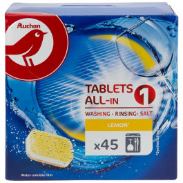 Auchan Таблетки для посудомийної машини  Tablets All In 1 Лимон, 45 шт. (3245678040577)