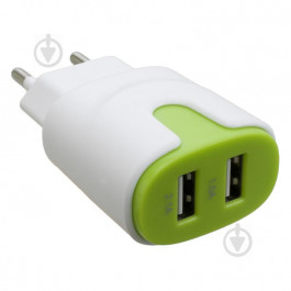 Patron 2 x USB 2.0 2.1A/1A White/Green (PN-2USB-220V-G)