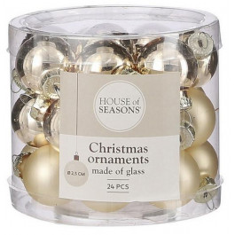House of seasons Набір скляних ялинкових кульок  шампань 2,5см 24 предмети (8718861800029)