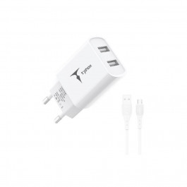 T-PHOX 2xUSB-A 2.4A White Micro-USB cable (TCC-224 (W)+Micro)