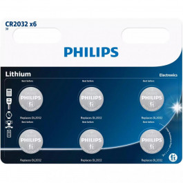 Philips CR-2032 bat(3B) Lithium 6шт (CR2032P6/01B)