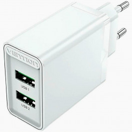 Vention Two-Port USB-A, QC3.0, 18W Wall Charger White (FBAW0-EU)