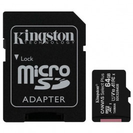 Kingston 64 GB microSDXC Class 10 UHS-I Canvas Select Plus + SD Adapter SDCS2/64GB