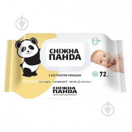 Сніжна Панда Влажные салфетки  для младенцев с клапаном с экстрактом ромашки, 72 шт