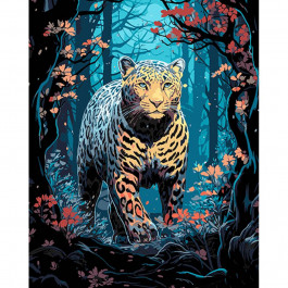 STRATEG Картина за номерами ПРЕМІУМ Леопард на полюванні на чорному фоні розміром 40х50 см AH1062