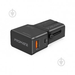 Promate TriPlug-PD20 USB-C PD+USB-A QC Black (triplug-pd20.black)
