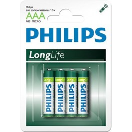 Philips AAA bat Carbon-Zinc 4шт LongLife (R03L4B/10)