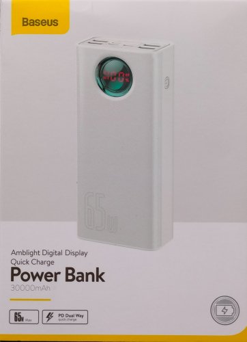 Фото Зовнішній акумулятор (павербанк) Baseus Amblight Digital Display Quick Charge 65W 30000mAh White (PPLG-A02, PPLG000102) від користувача MCS